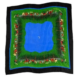 1985 Mantero "Caccia Notturna" Nocturnal Hunt Silk Scarf 35"x35" Equestrian